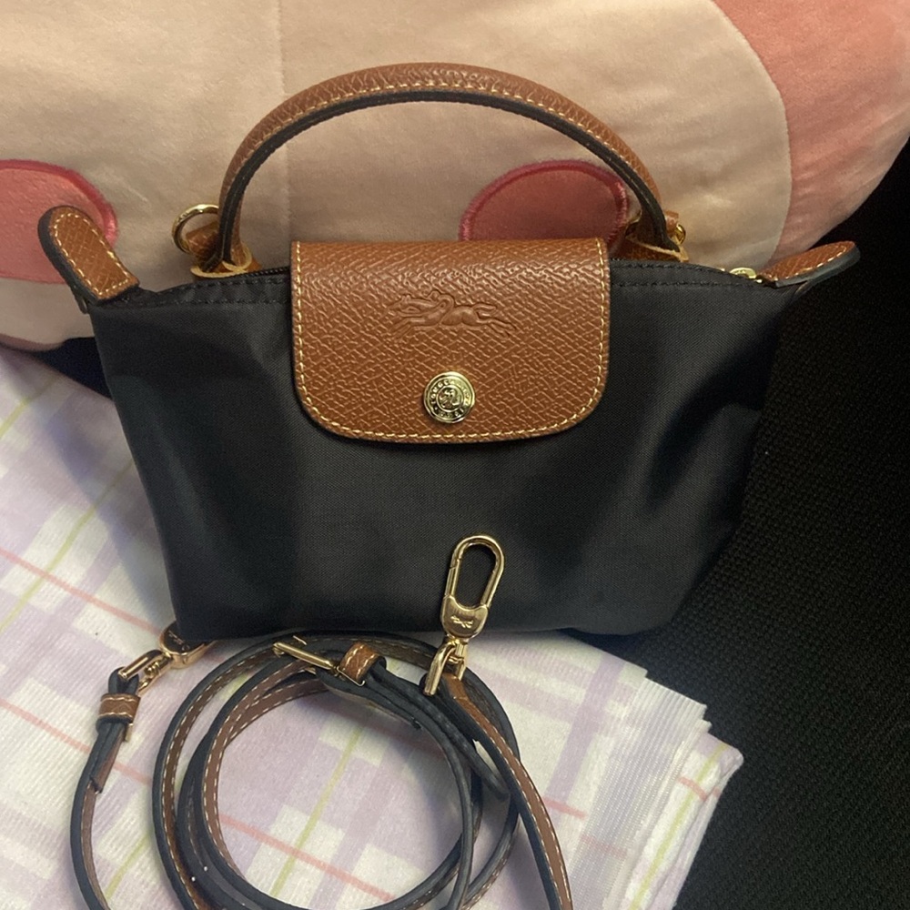 Longchamp Le Pliage Mini Canvas Tote Zipper Closure Black